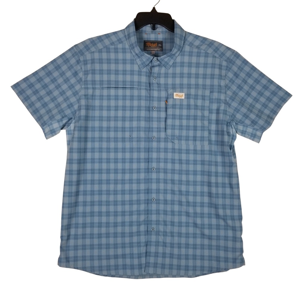Marsh Wear Button Down Shirt Mens XL Blue Plaid Performance Ripstop MWW1019